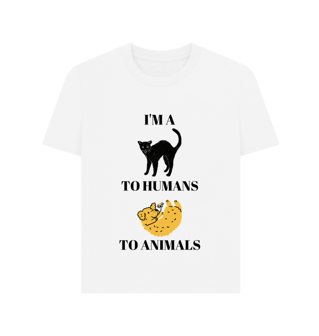 White \u201cBLACK CAT ENERGY\u201d WOMEN\u2019S T-SHIRT WHITE ORGANIC COTTON