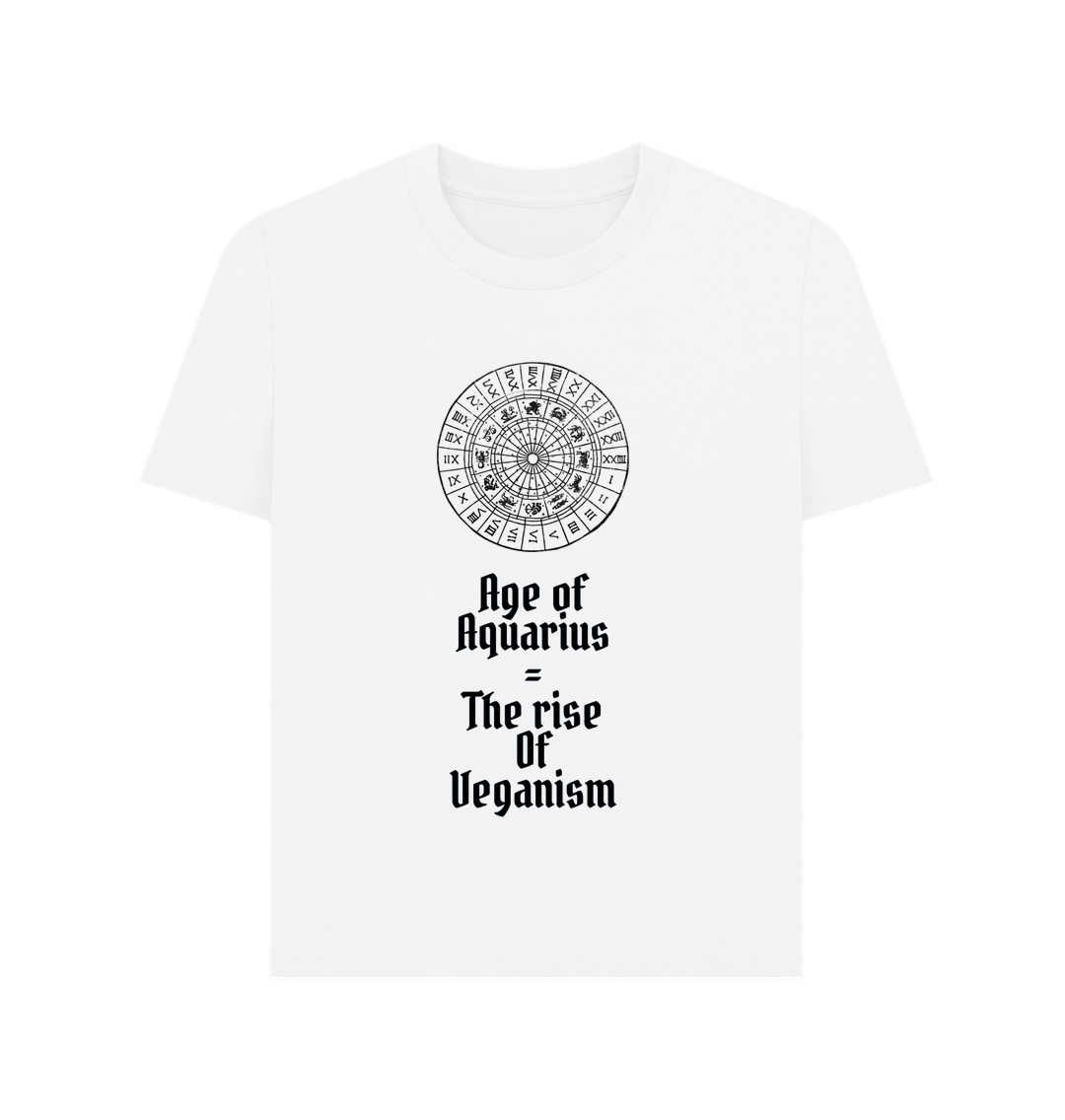 White \u201cAGE OF AQUARIUS\u201d WOMEN\u2019S T-SHIRT WHITE ORGANIC COTTON