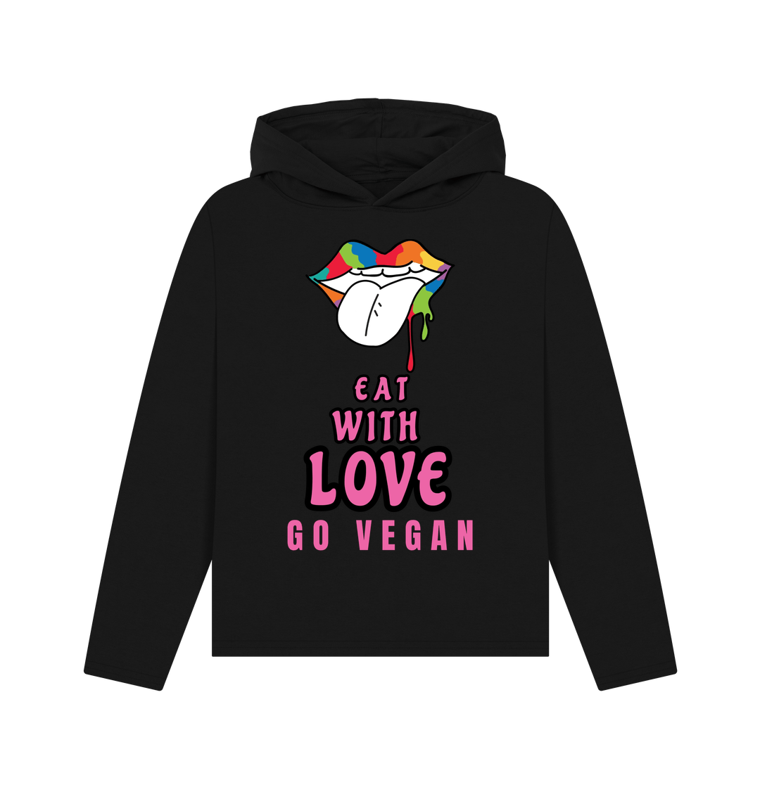 Black \u201cEAT WITH LOVE\u201d WOMEN\u2019S HOODIE BLACK ORGANIC COTTON