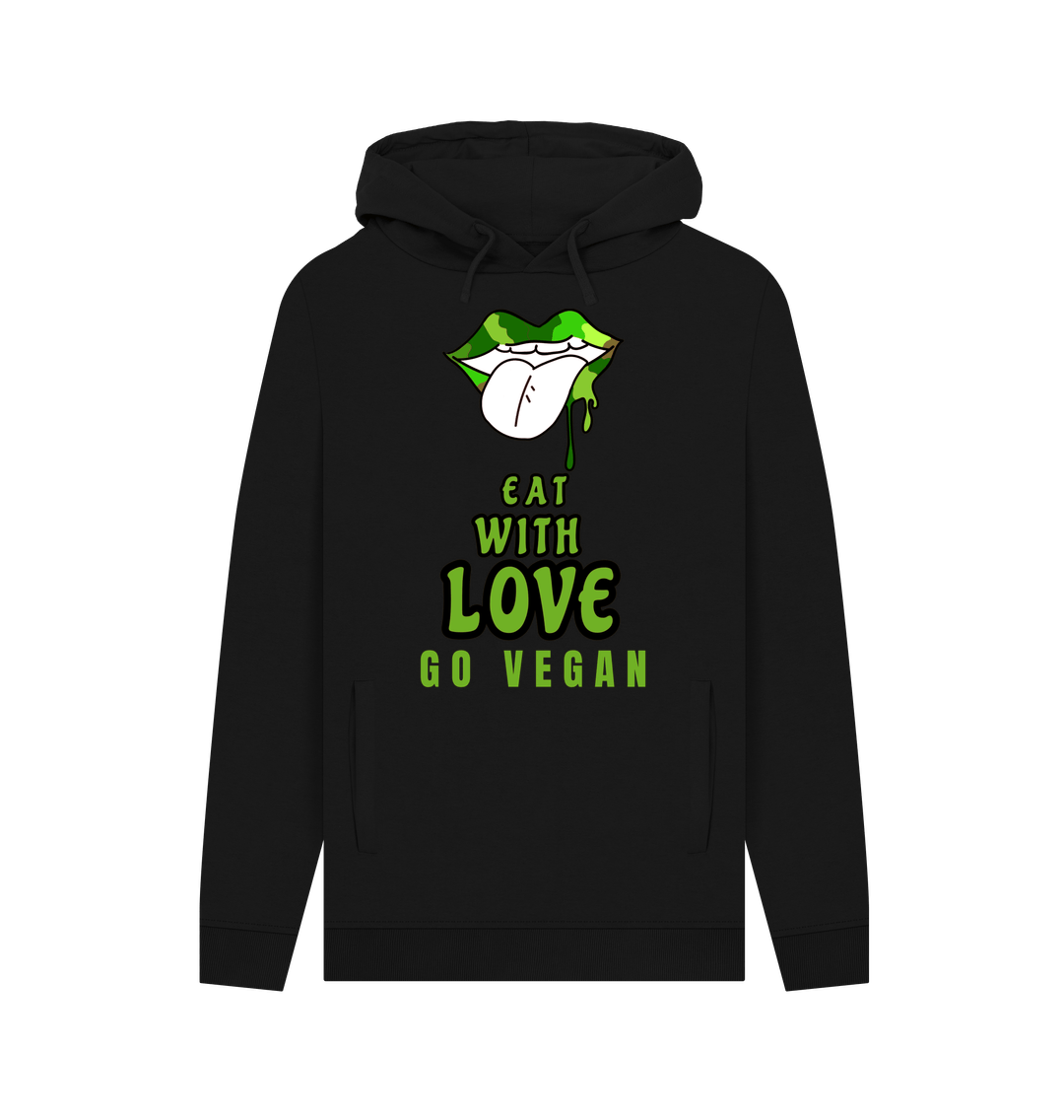 Black \u201cEAT WITH LOVE\u201d MEN\u2019S HOODIE BLACK ORGANIC COTTON