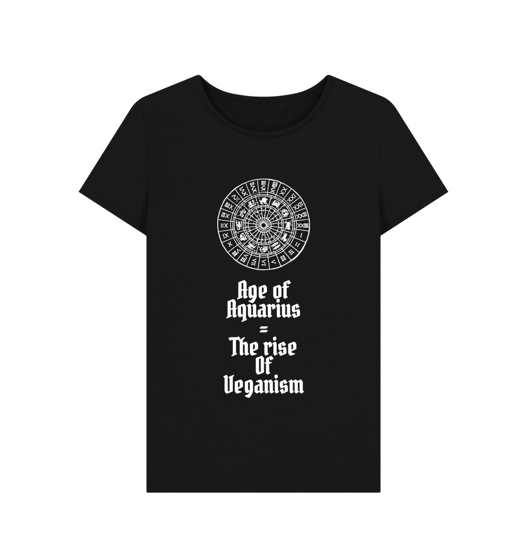 Black \u201cAGE OF AQUARIUS\u201d WOMENS T-SHIRT BLACK ORGANIC COTTON