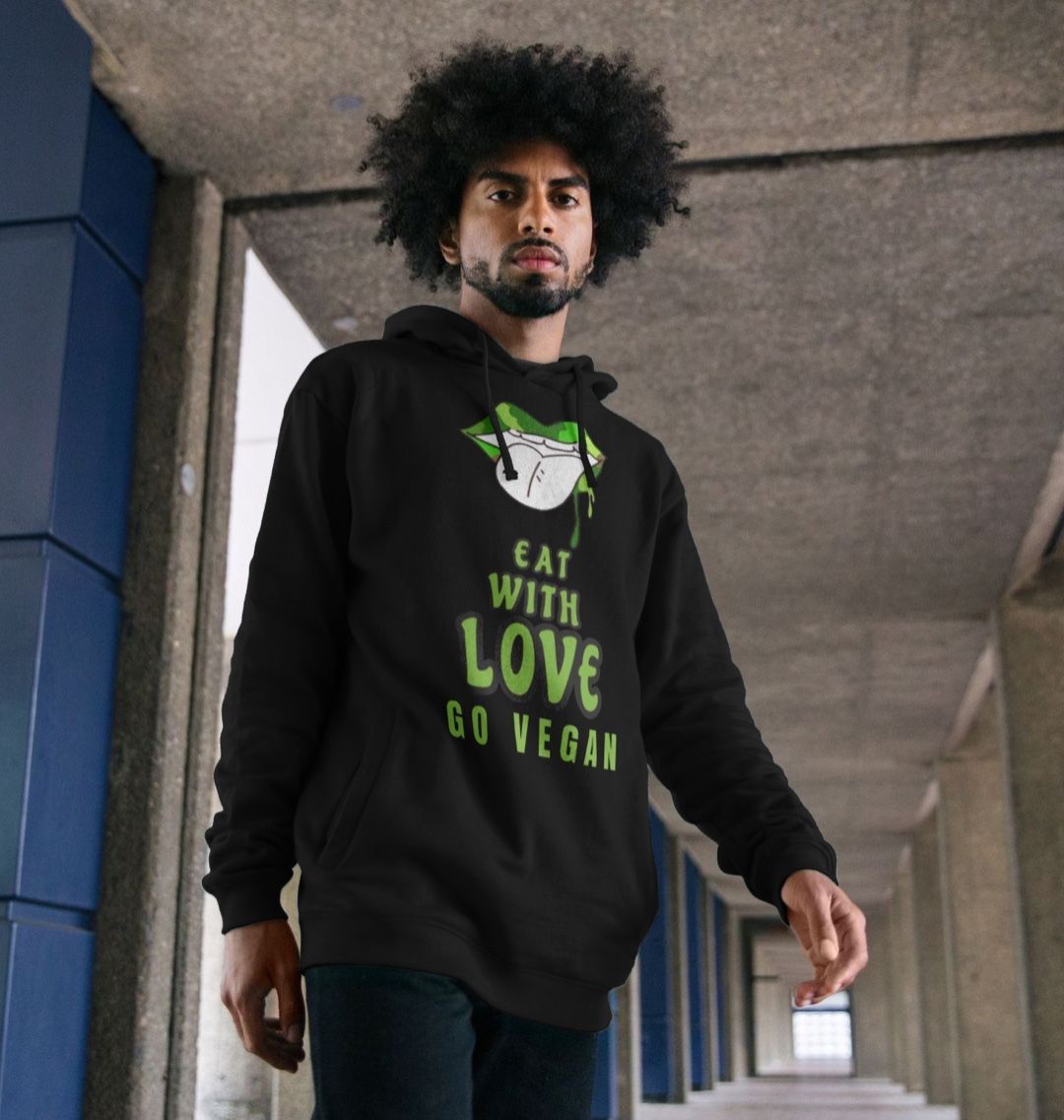 “EAT WITH LOVE” MEN’S HOODIE BLACK ORGANIC COTTON