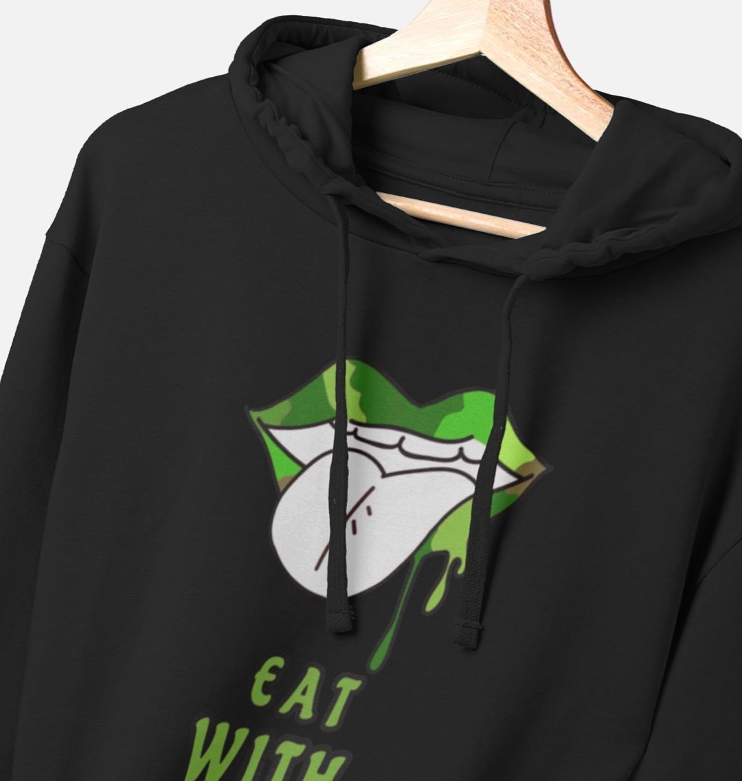 “EAT WITH LOVE” MEN’S HOODIE BLACK ORGANIC COTTON