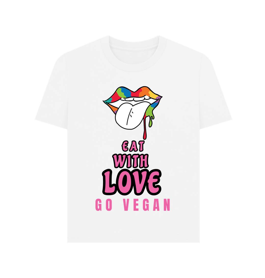 White \"EAT WITH LOVE\" WOMEN'S T-SHIRT WHITE ORGANIC COTTON