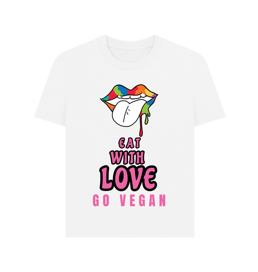 White \"EAT WITH LOVE\" WOMEN'S T-SHIRT WHITE ORGANIC COTTON