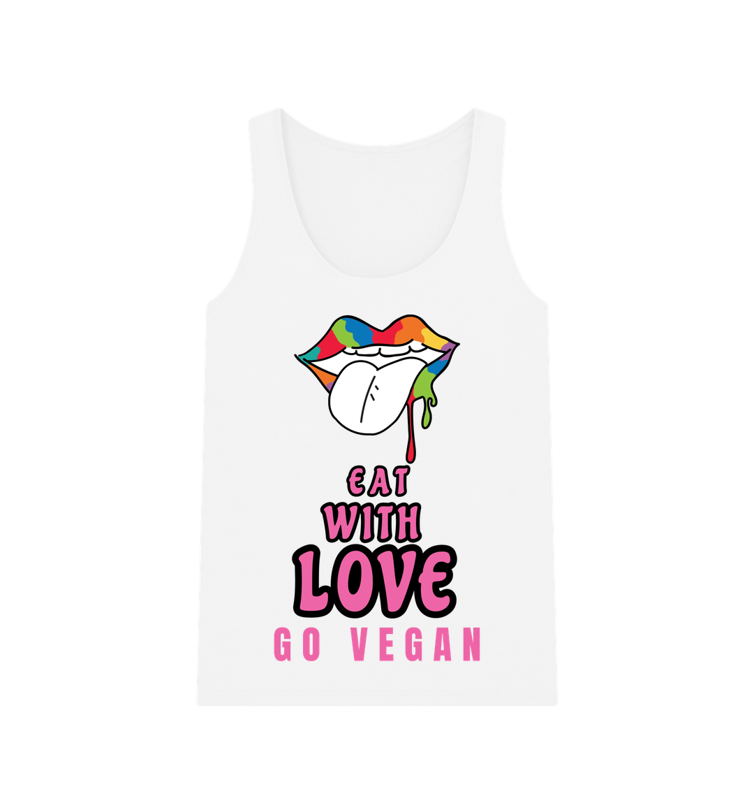 White \"EAT WITH LOVE\" WOMEN'S TANK TOP WHITE ORGANIC COTTON