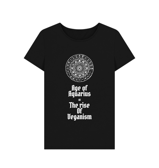 Black \u201cAGE OF AQUARIUS\u201d WOMENS T-SHIRT BLACK ORGANIC COTTON