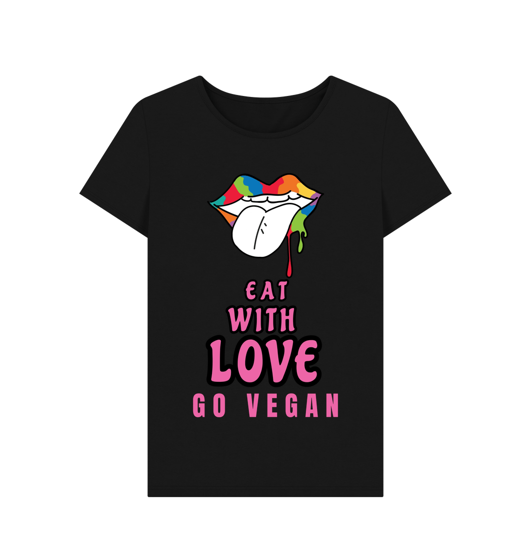 Black \"EAT WITH LOVE\" WOMEN'S T-SHIRT BLACK ORGANIC COTTON