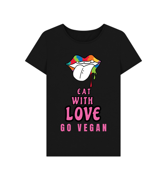 Black \"EAT WITH LOVE\" WOMEN'S T-SHIRT BLACK ORGANIC COTTON
