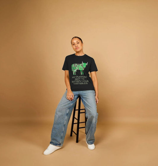 "A COW'S PURPOSE" WOMEN'S T-SHIRT BLACK